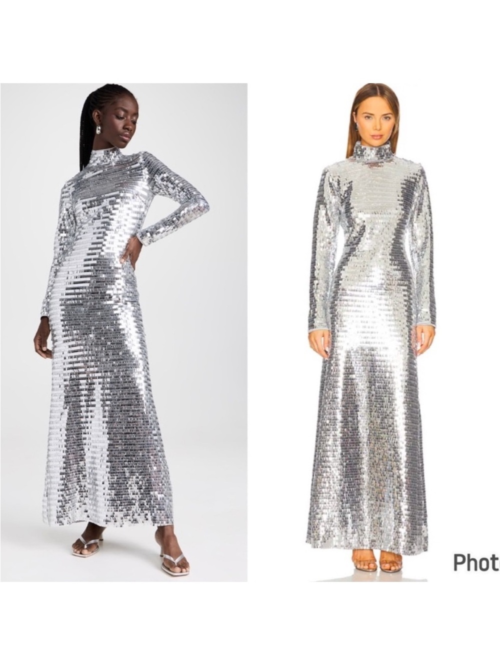 Simon Miller Silver Sequin Turtleneck Maxi Dress